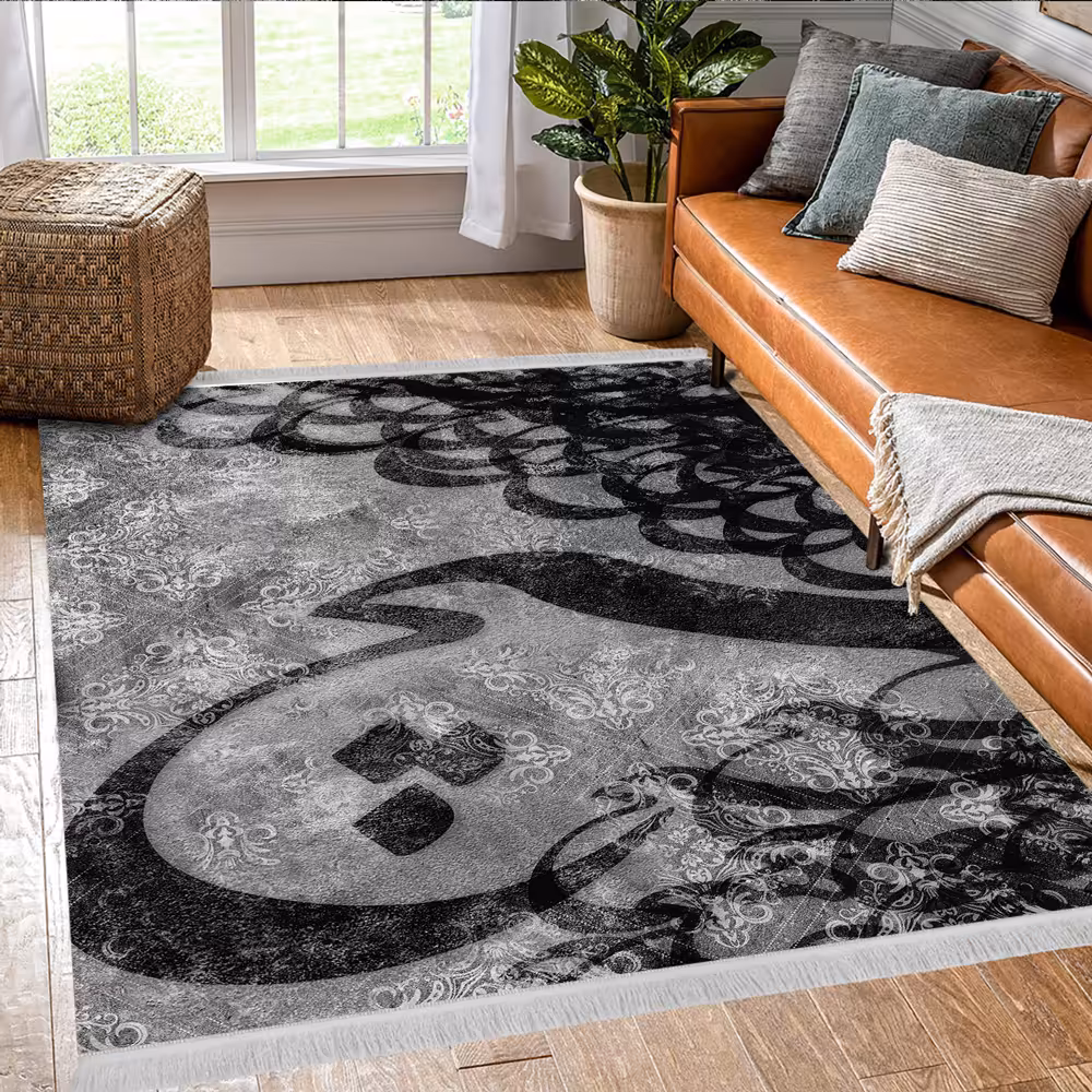 فرش چاپی طوسی طرح شعر هیچ BA-2793