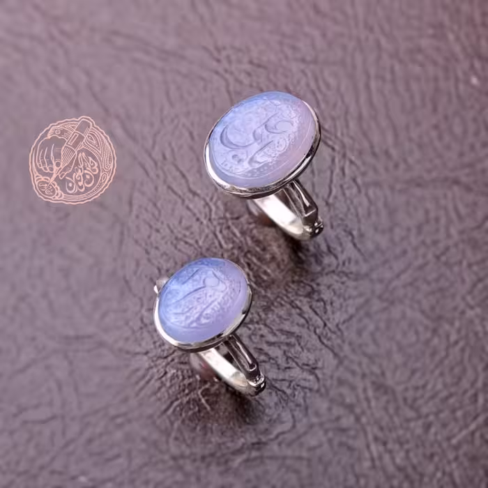 ست نامزدی انگشتر عقیق سوسنی یمن حکاکی یاعلی و یا زهرا رکاب نقره اصل عیار 925 مجموعه حکاک وارث