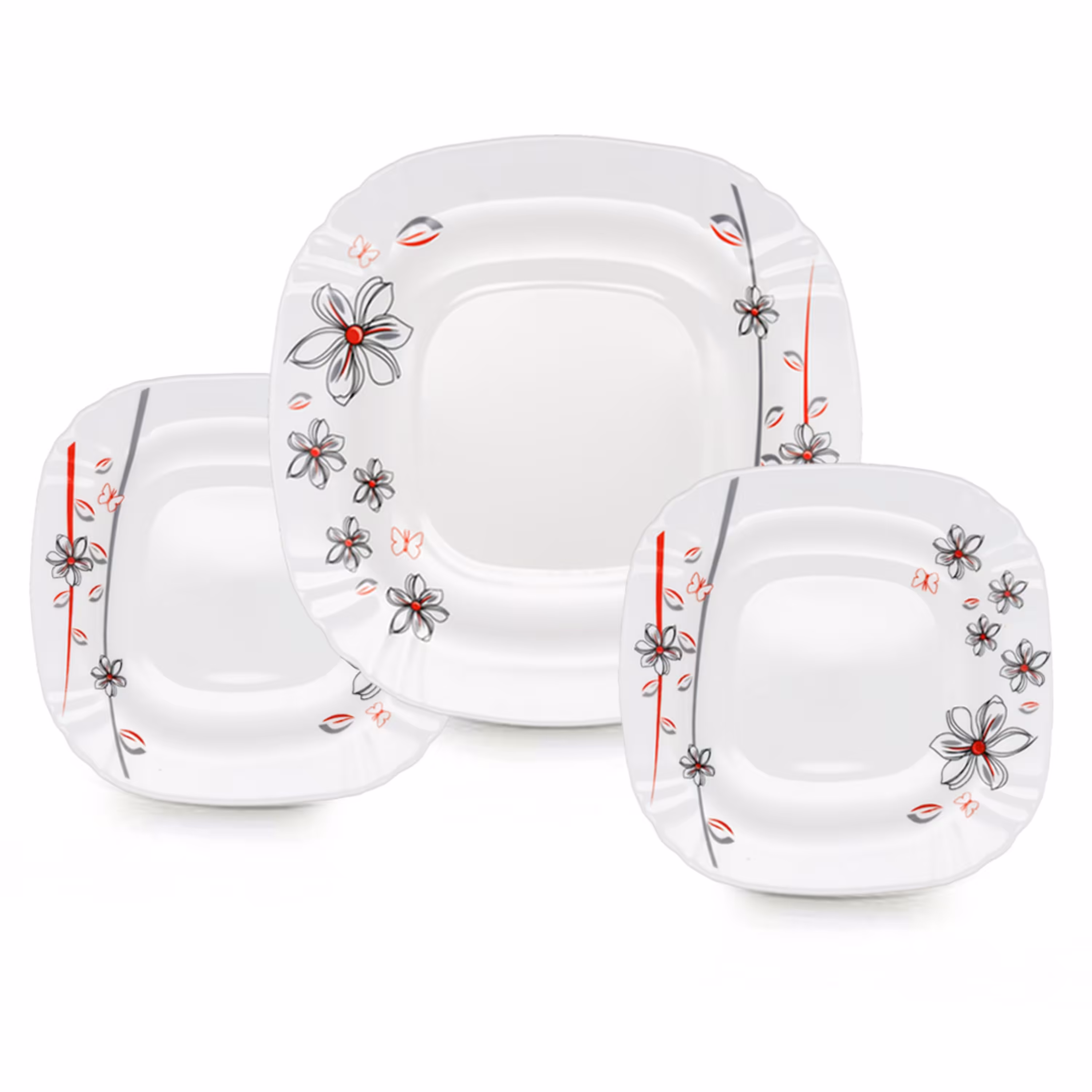 ست کیک خوری 7 پارچه طرح ماریا قرمز مربع