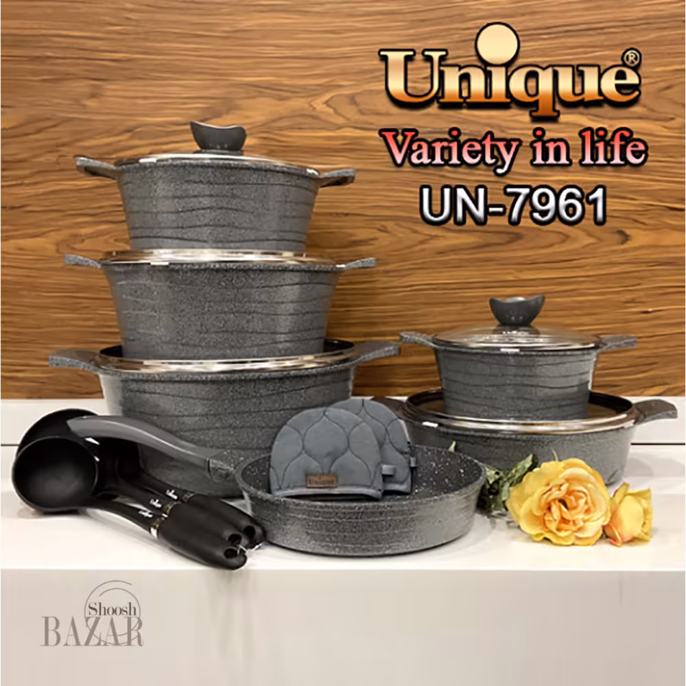 سرویس قابلمه 14 پارچه طوسی نقره ای لاین یونیک کد 7961