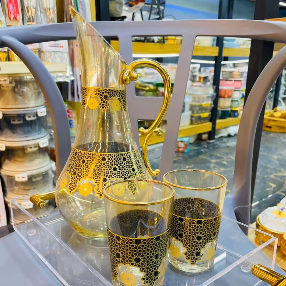 پارچ و لیوان طرح طلا کوب 