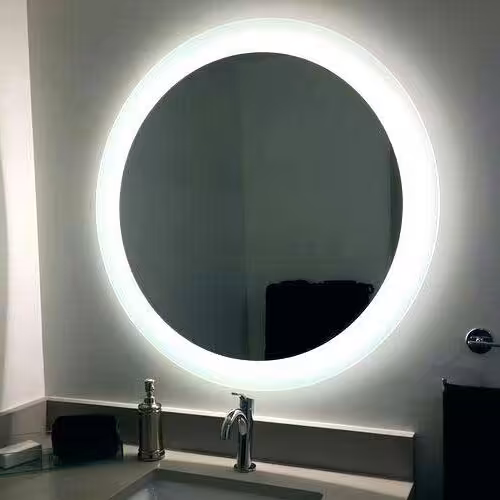   آینه بک لایت فریم لس ( بدون قاب ) گرد 70 سند بلاست (جیوه برداری شده)  با نور های سفید و آفتابی و...