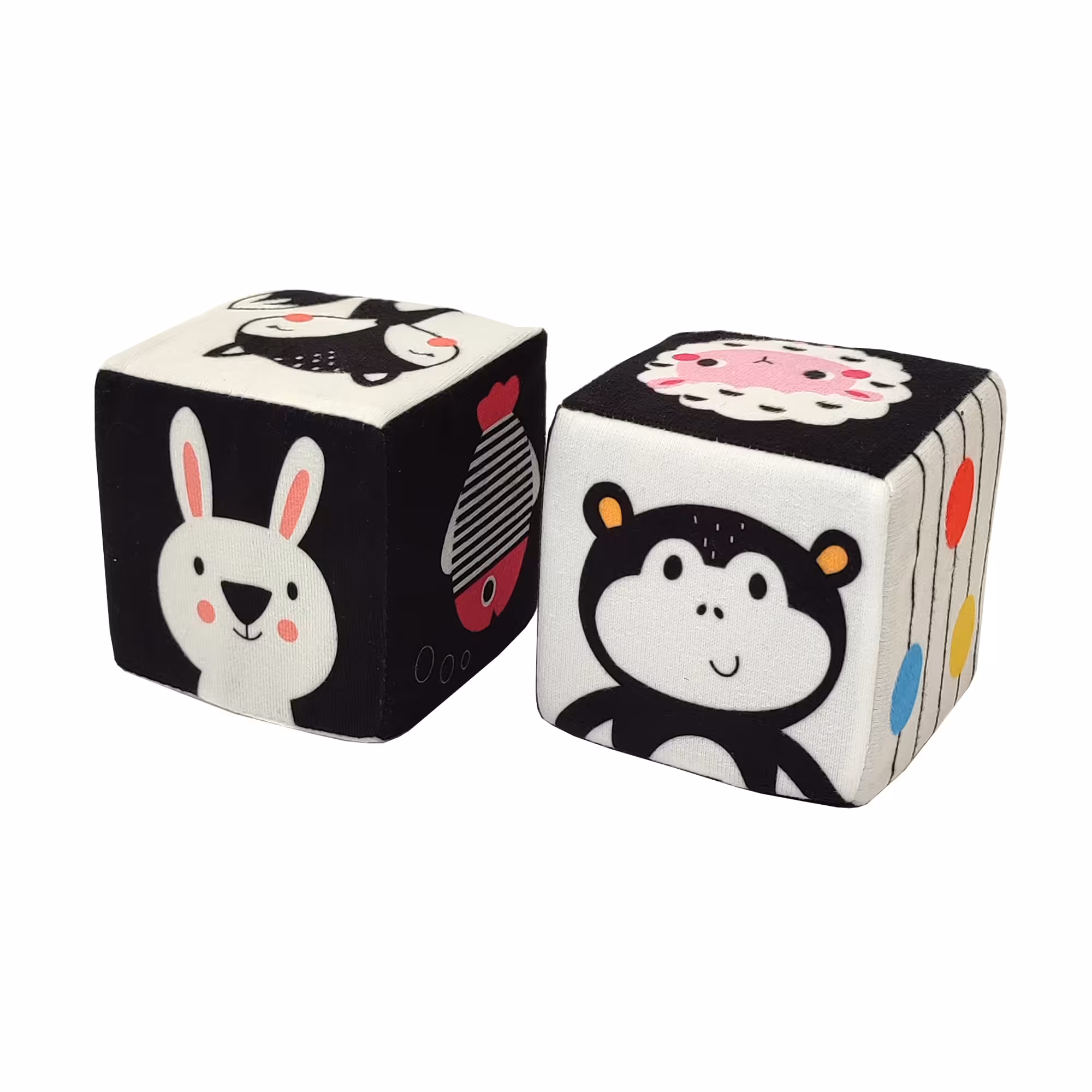 بازی مکعب پارچه ای جغجغه دار حیوانات سیاه و سفید (2 عددی)