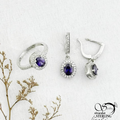 نیمست نقره925 با سنگ آماتیس کد 12752