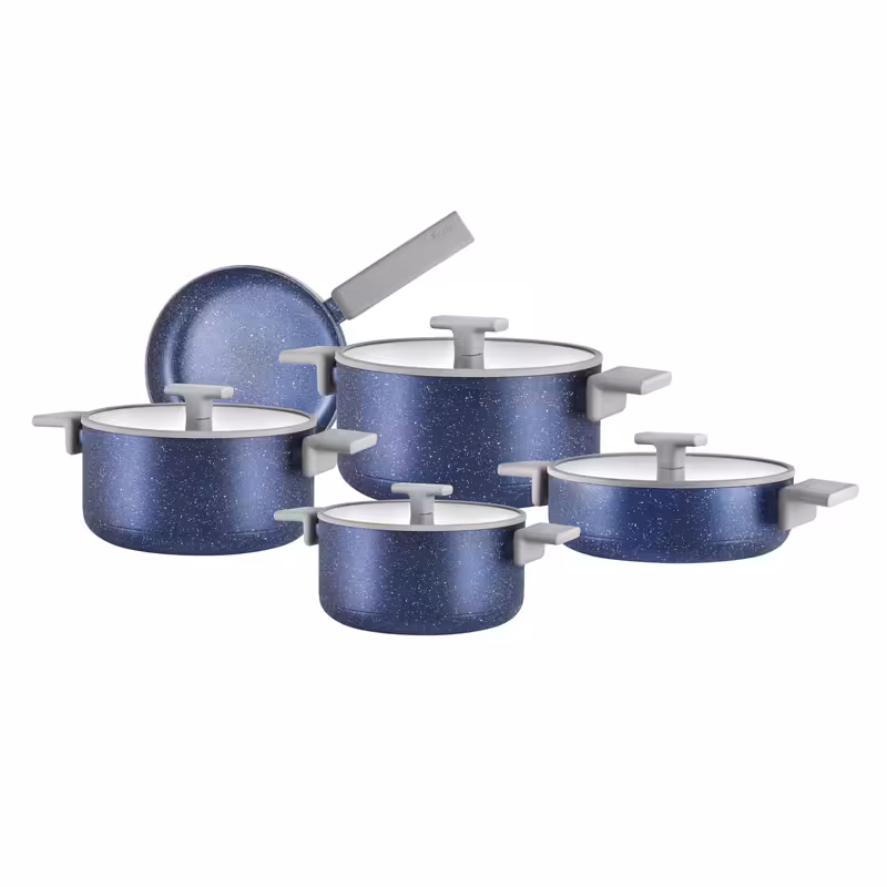 سرویس قابلمه 9 پارچه بایوگرانیت پرارین مدل استیما رنگ سرمه ای درب سیلیکون