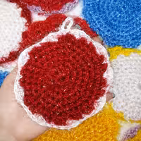 اسکاچ ظرف شویی بافتنی یک لایه سوزنی طرح دایره قرمز سفید 