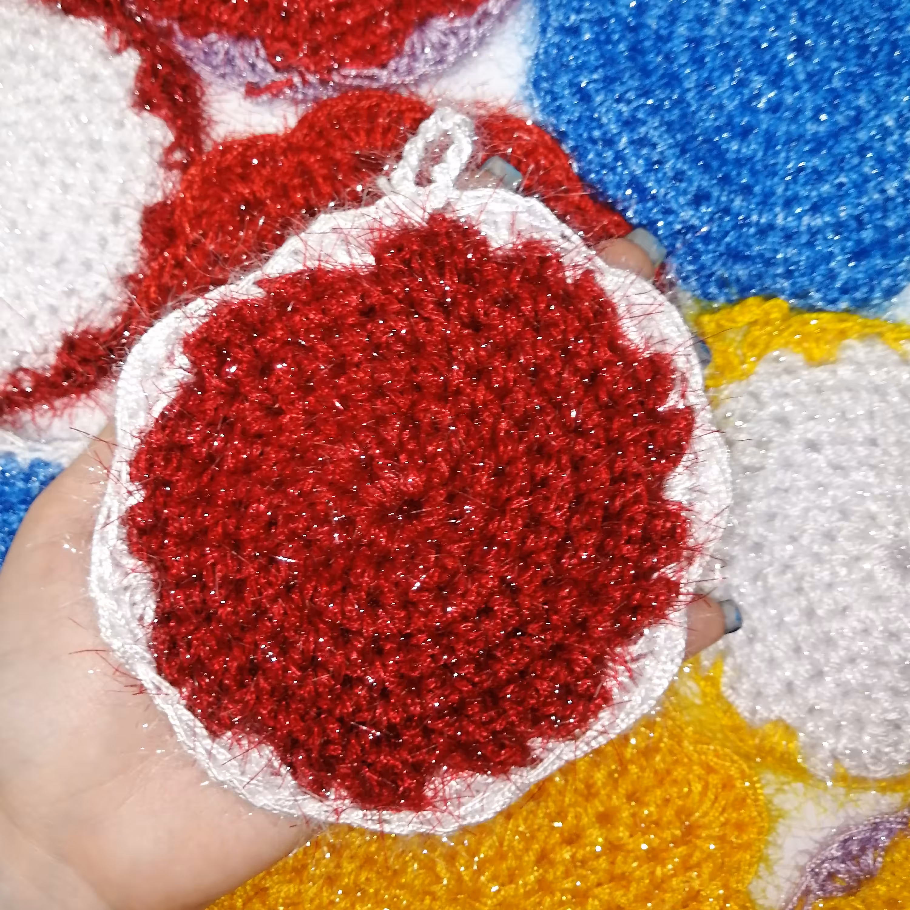 اسکاچ ظرف شویی بافتنی یک لایه سوزنی طرح دایره قرمز سفید 