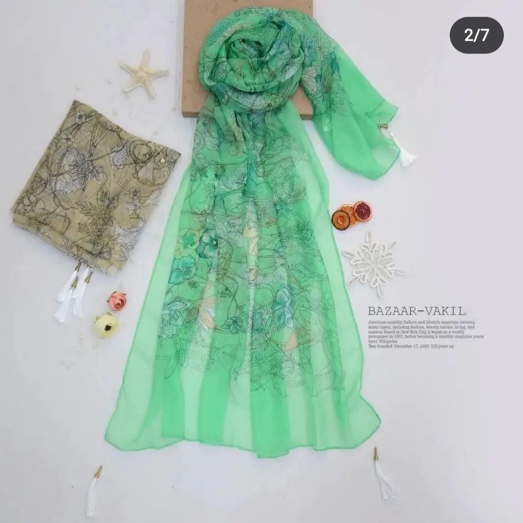 شال حریر طرح دار - وارداتی با رنگ بندی مختلف