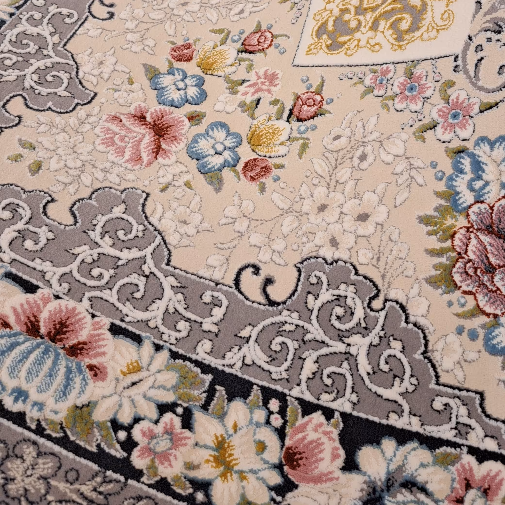 فرش اکرلیک 6 متری 1200 شانه طرح سیمین رنگ نقره ای  کد A102