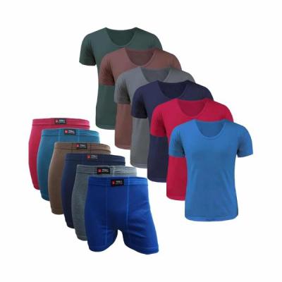 پک اقتصادی شورت و زیرپوش آستین دار تابستانی نیکو رنگبندی تیره مجموعه 12 عددی