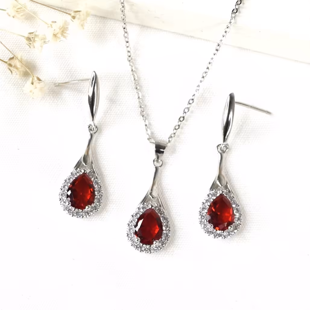 نیمست سنگ طرح یاقوت سرخ با عیار925 کد 9713