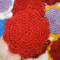 اسکاچ ظرف شویی بافتنی یک لایه سوزنی طرح دایره قرمز 