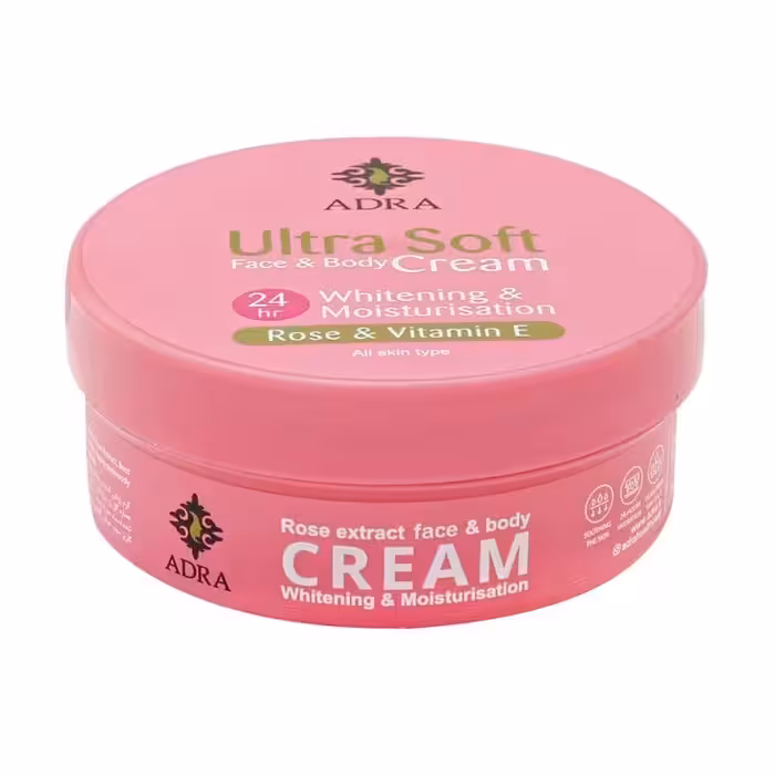 کرم روشن کننده و مغذی صورت و بدن آدرا حاوی عصاره گل رز حجم 200 میلی لیتر