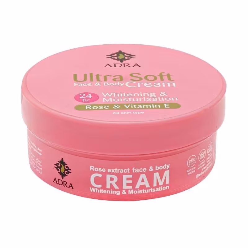 کرم روشن کننده و مغذی صورت و بدن آدرا حاوی عصاره گل رز حجم 200 میلی لیتر