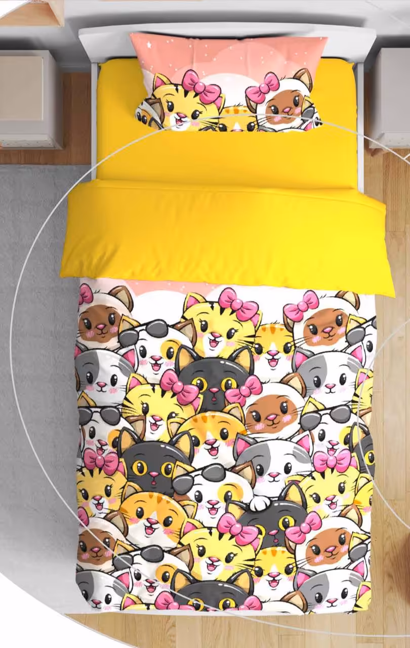 روتختی یک نفره آلوئه ورا لومانا 4تکه طرح Playful cats pink