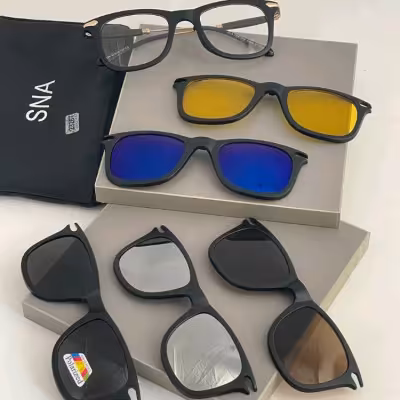 عینک طبی با 5 کاور آفتابی دسته سیم کشی و فنر