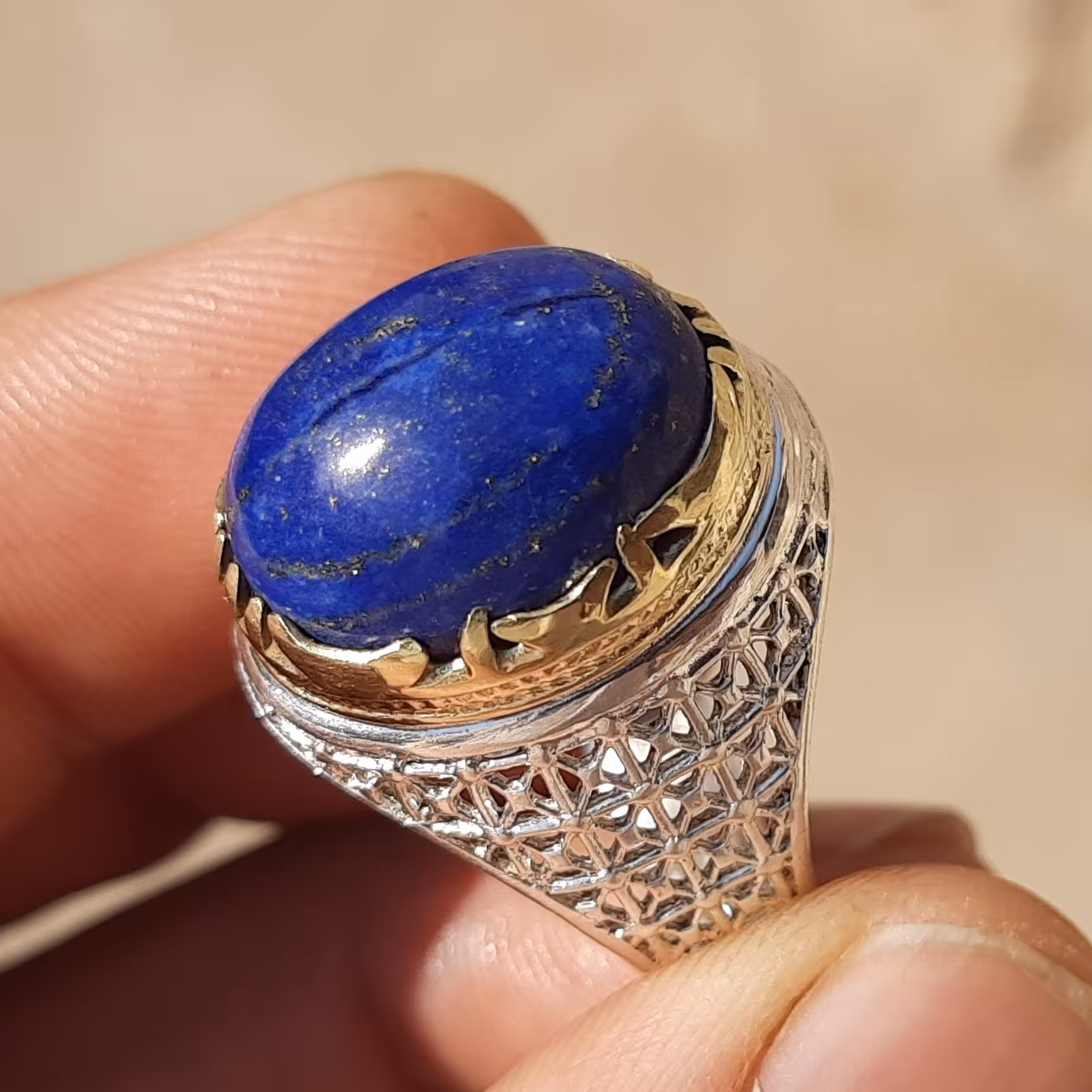 انگشترمردانه نقره بانگین سنگ زیبای لاجوردافغانستان