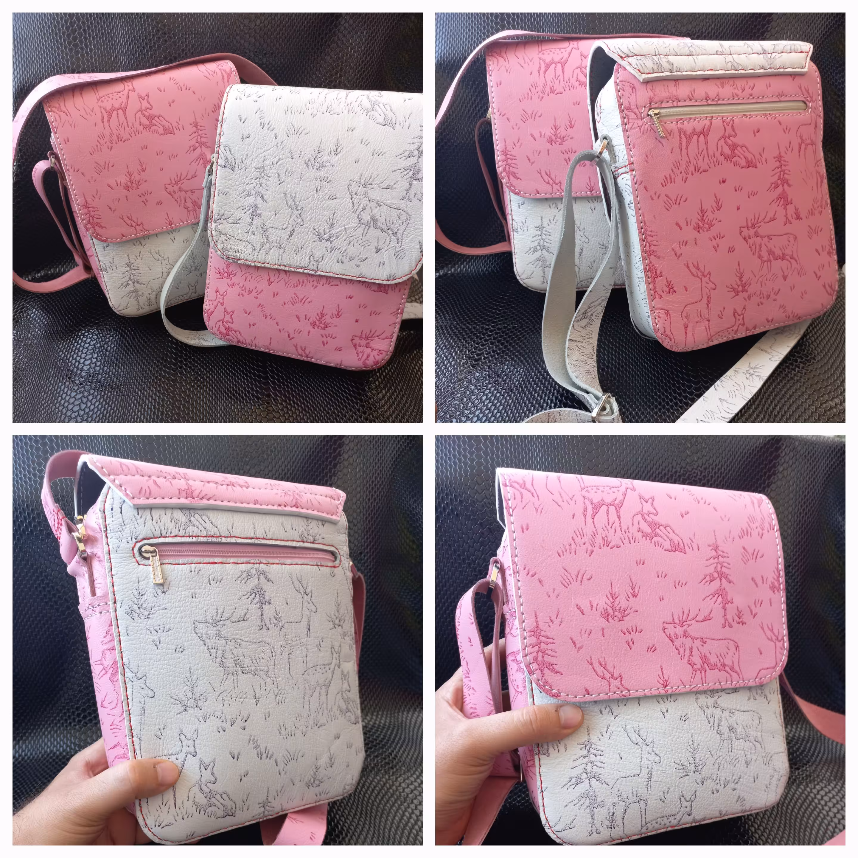 کیف رودوشی دخترانه تمام چرم طبیعی طرح دار و تمام دست دوز