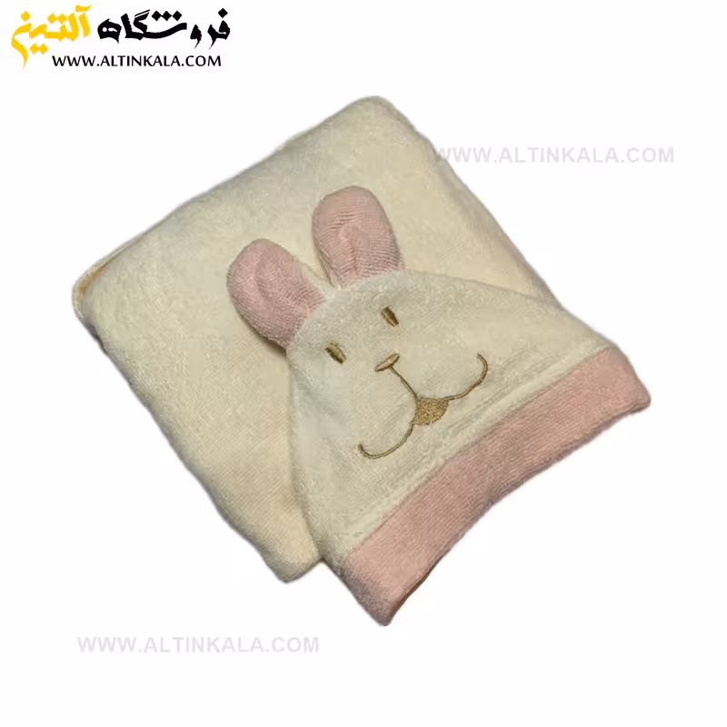 حوله پالتویی کودک سلین طرح خرگوش کرم روشن سایز 4-5
