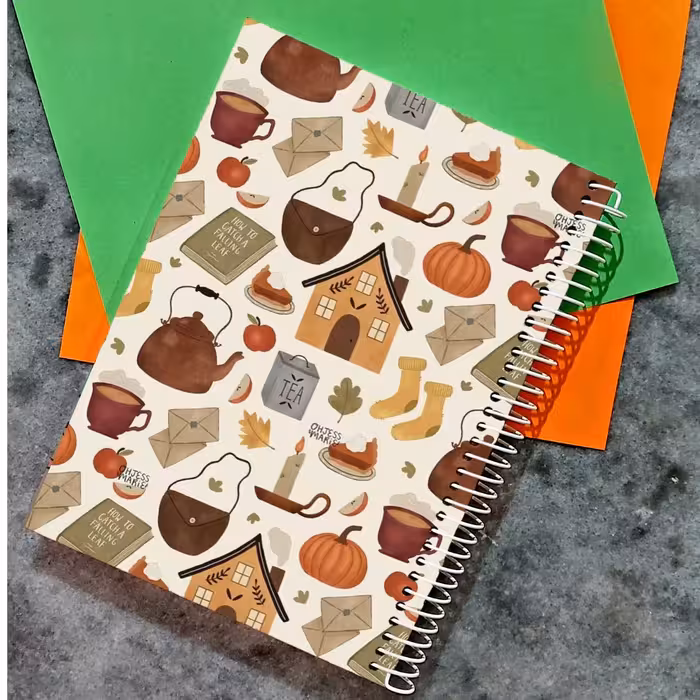 دفتر خطدار جلد سخت 80 برگی سیمی  طرح پاییز و خونه