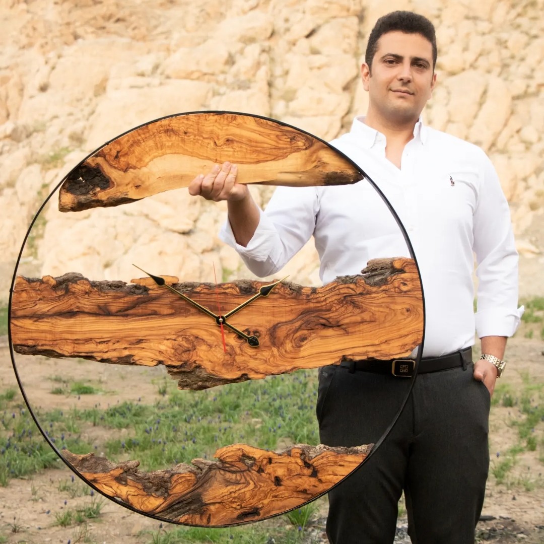 ساعت دیواری روستیک سایز90 چوب زیتون زینتی