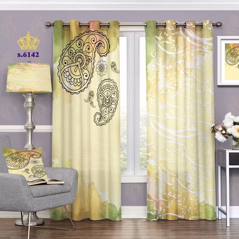 پرده تصویری پذیرایی پانچ دو قواره آماده طرح بته جقه کد 6142