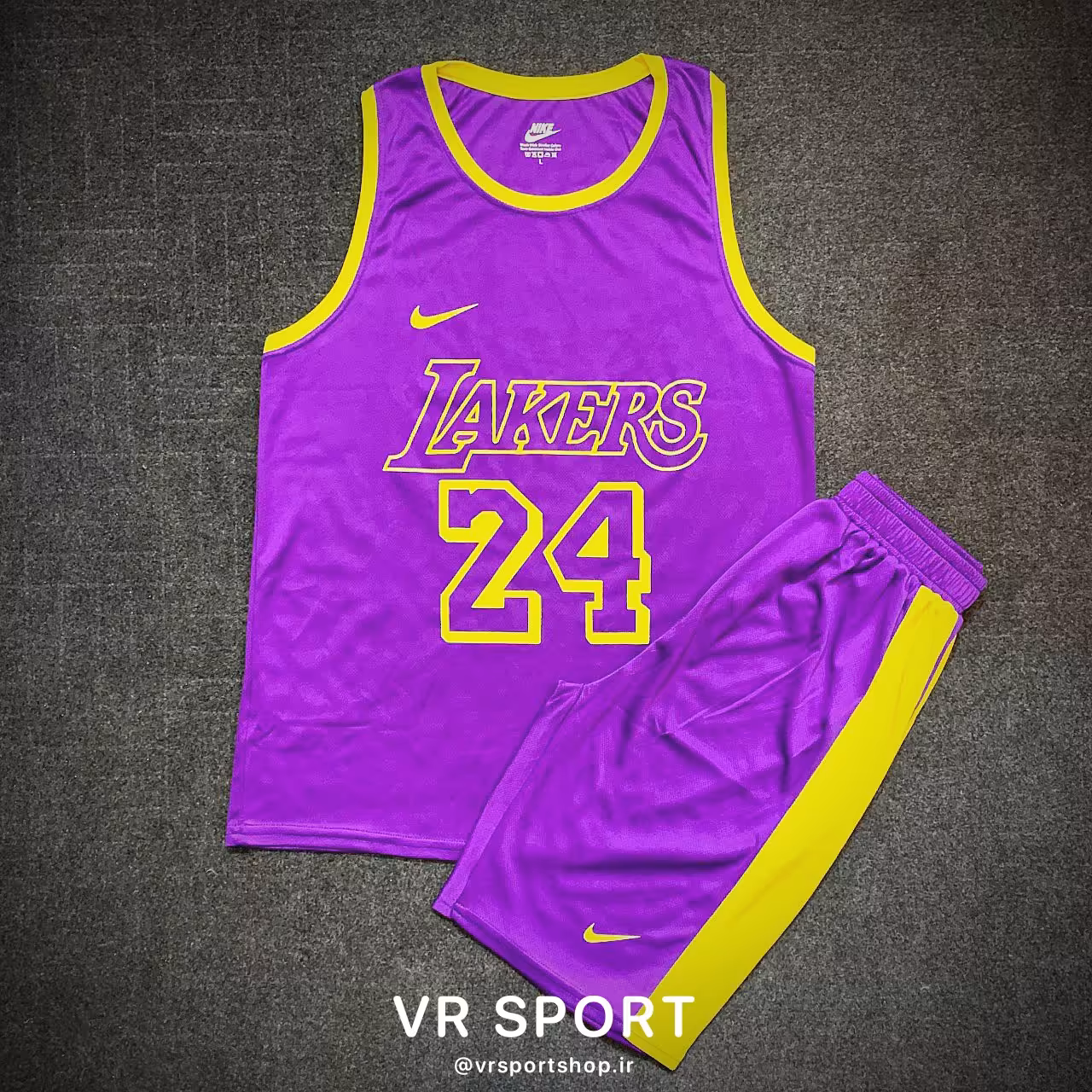 ست بسکتبالی سوزنی لیکرز رنگ بنفش-با شلوارک بلند