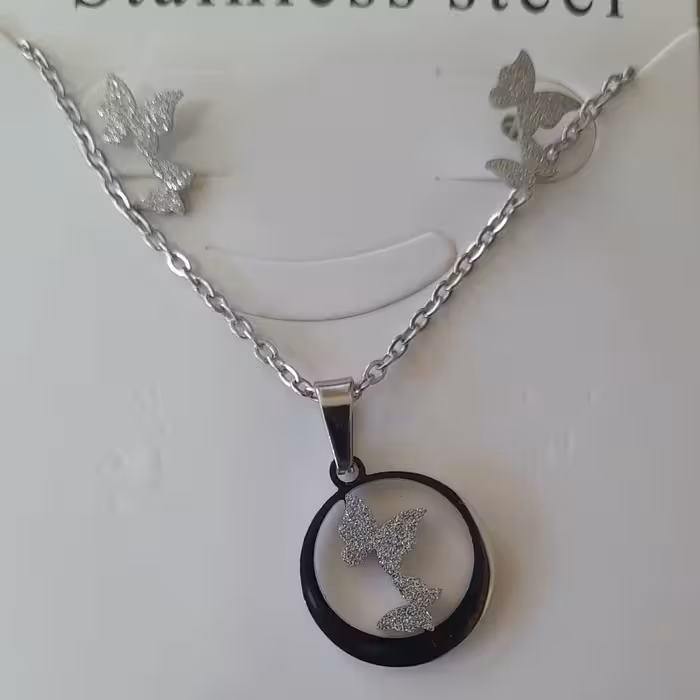 نیم ست شن پاش نقره ای طرح دایره پروانه ای