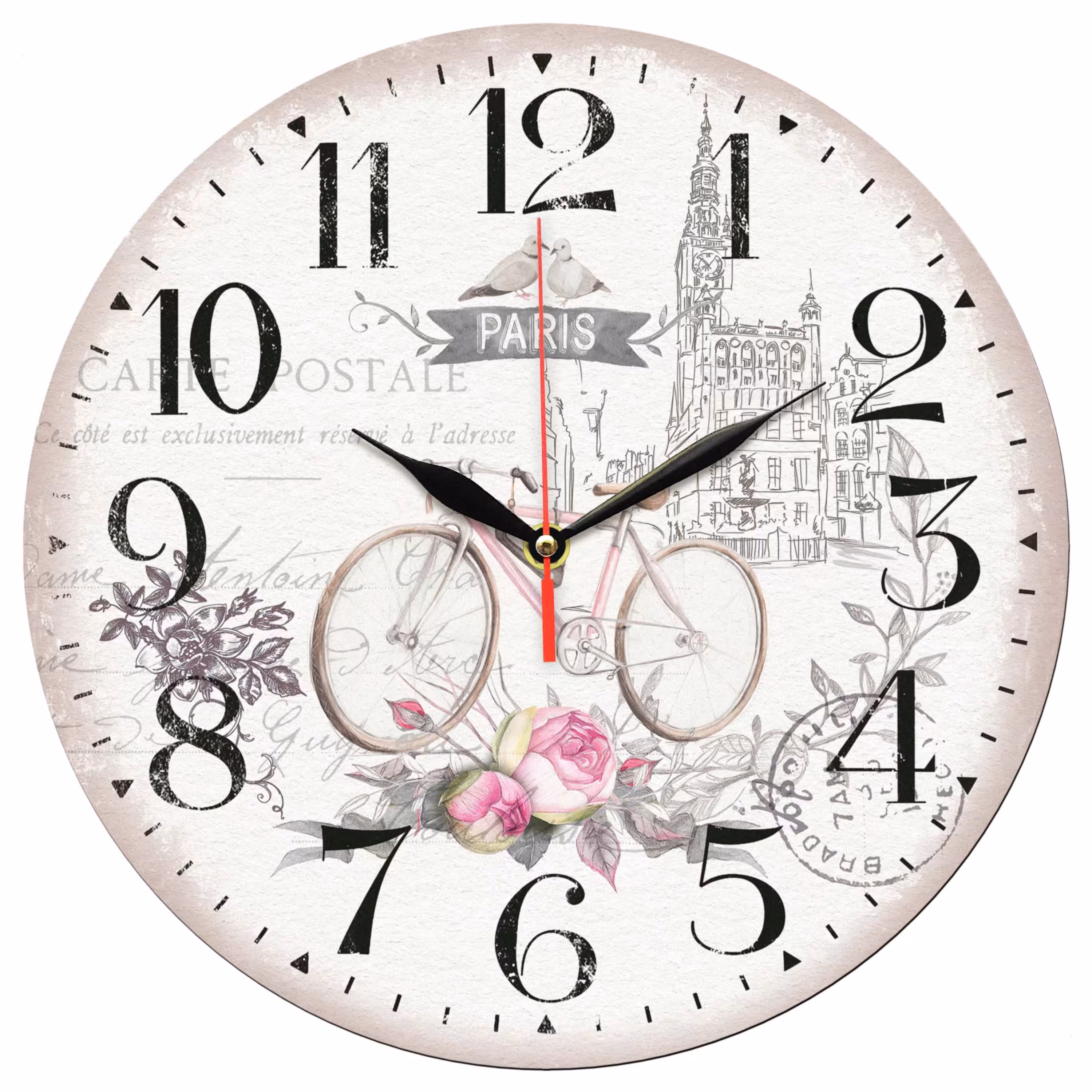 ساعت دیواری مدل 1115 طرح دوچرخه و گل و پاریس قطر 30