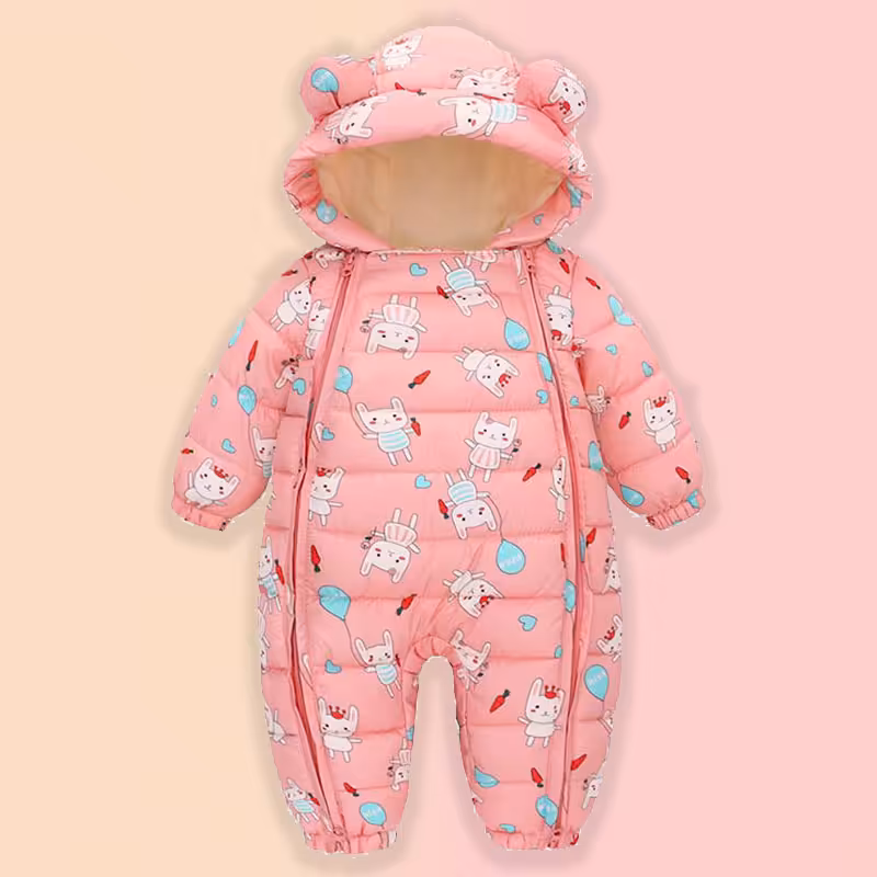 کاپشن سرهمی کلاه دار نوزادی دخترانه طرح خرگوش