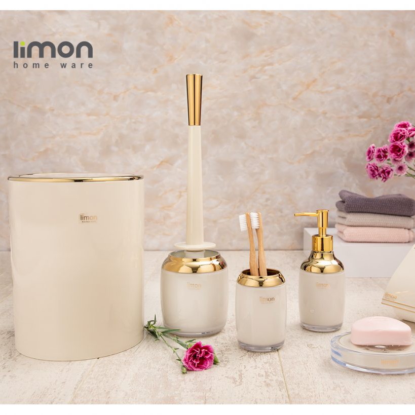 ست سرویس بهداشتی دوجداره مدل رومانتیک 6پارچه استوانه ای لیمون( رنگ وانیلی نقره ای ) 