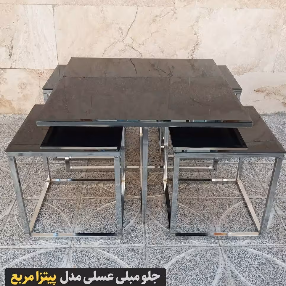 میز جلو مبلی میز  عسلی میز جلو مبلی مدل پیتزایی مربع میز فلزی ابکاری شده میز  مدرن شیک پذیرایی