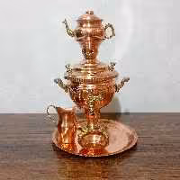 سماور مسی مینیاتوری نوزادی نانو رنگ ثابت با سرویس مسی 2