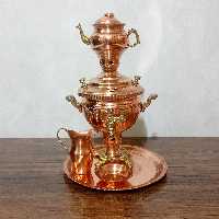 سماور مسی مینیاتوری نوزادی نانو رنگ ثابت با سرویس مسی 2