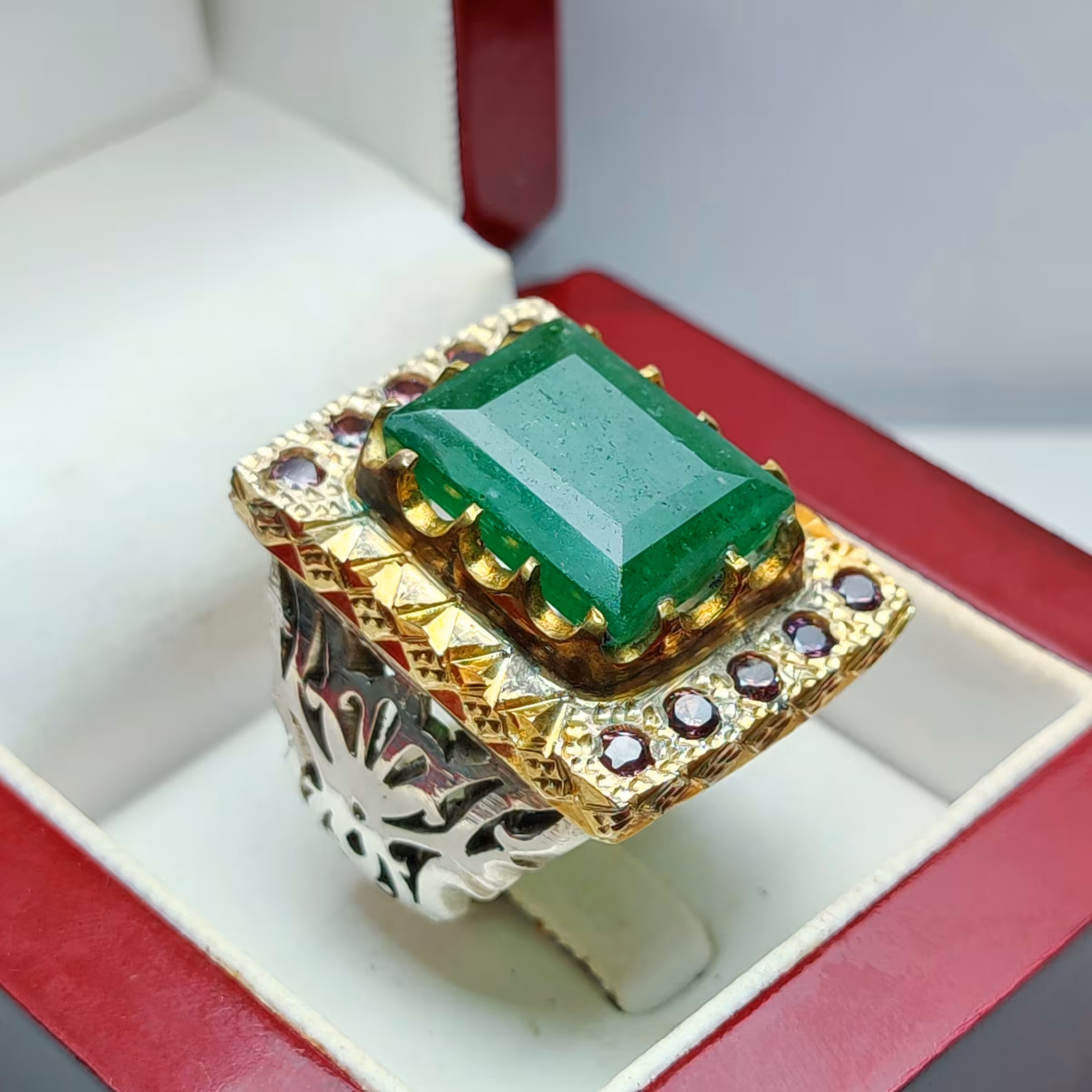 انگشتر  نقره مردانه زمرد