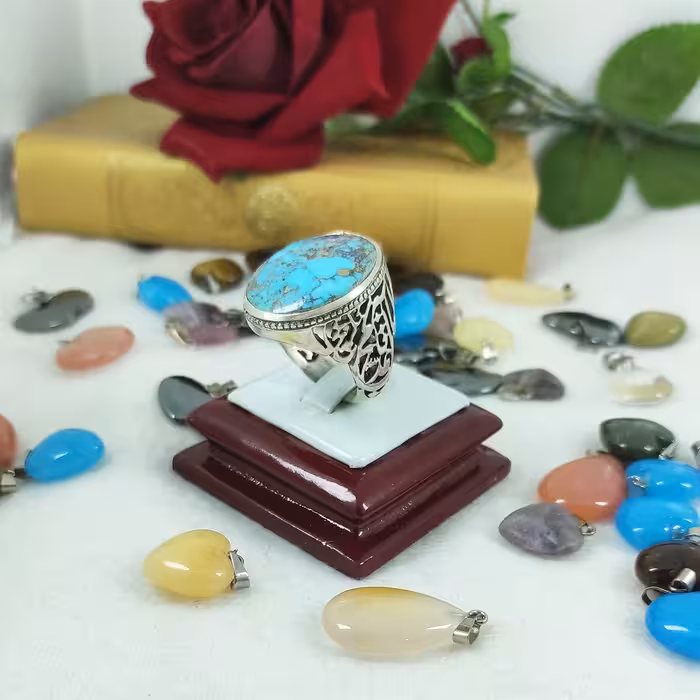 انگشتر نقره مردانه فیروزه نیشابور طبیعی سلین کالا  کد 11440031