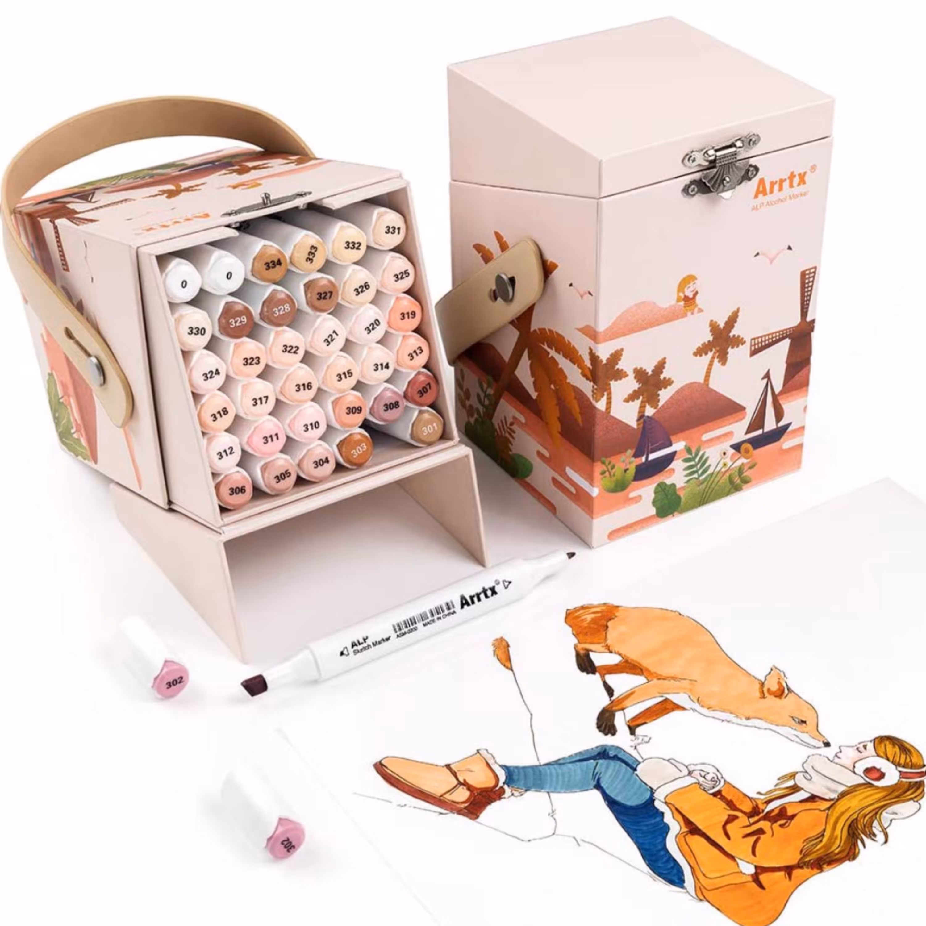 پک 36 تایی ماژیک اورجینال برندArrtx طراحی و راندورنگ پوست به همراه کیف بسیارجذاب