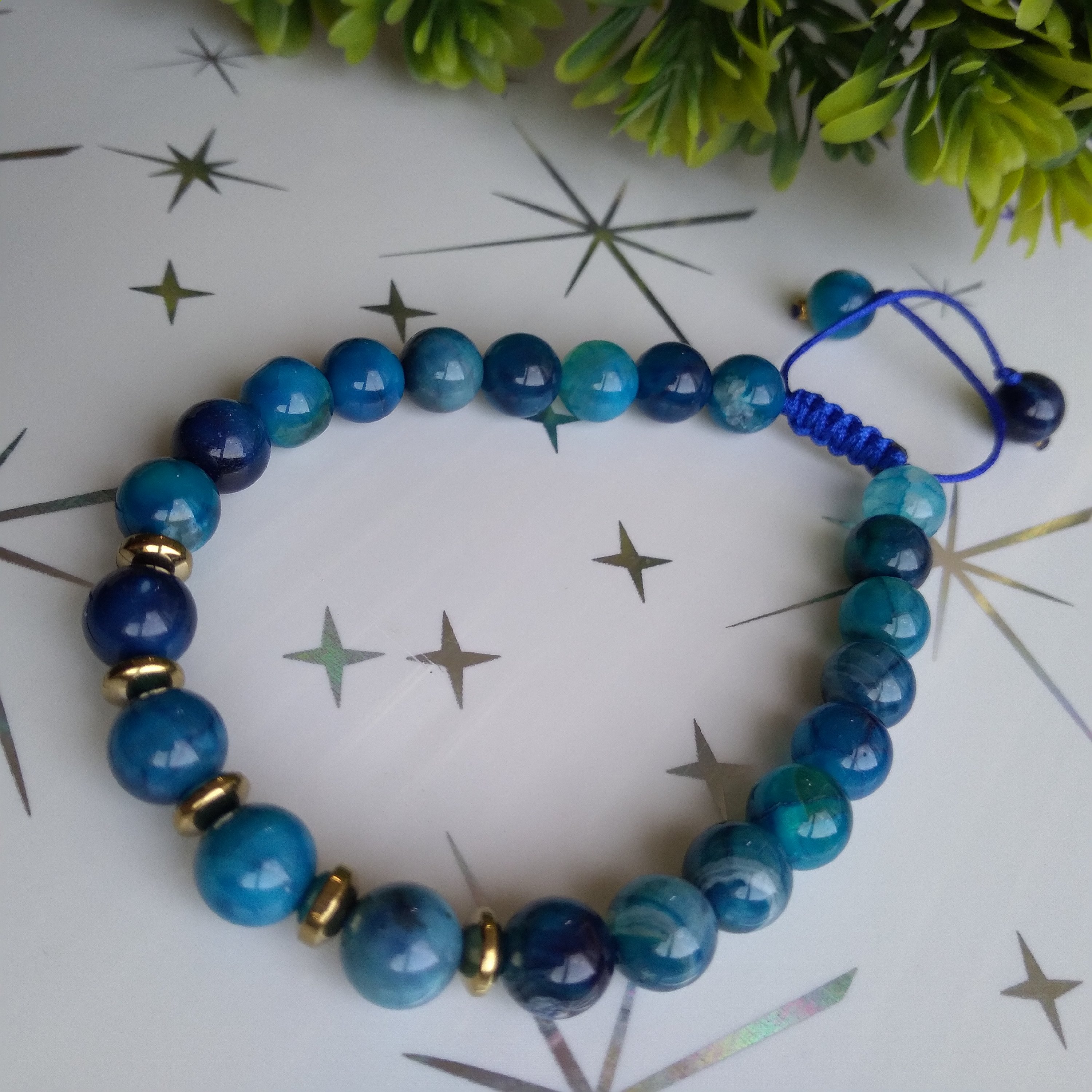 دستبند سنگ عقیق ابی زیبا 