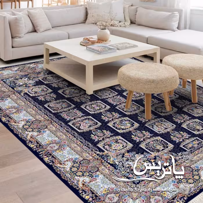 فرش پاتریس 1200شانه  طرح رقصان سرمه ای 9متری