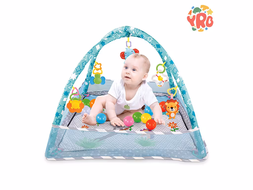 تشک بازی نوزادی چند کاره دارای آویز موزیکال و جغجغه ای و استخر توپ همراه با توپ
