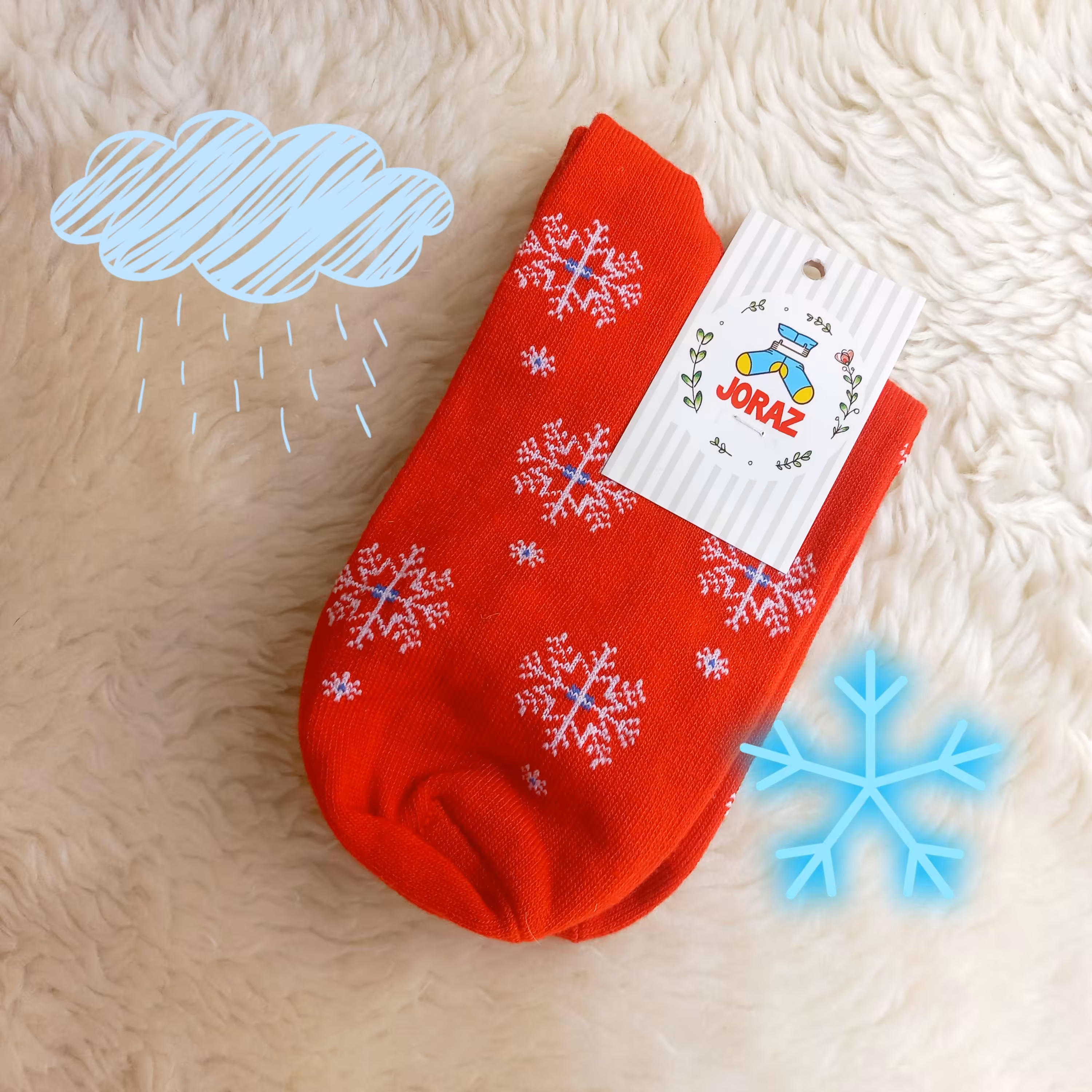جوراب جوراب فانتزی طرح دانه برف قرمز فری سایز تا 42
