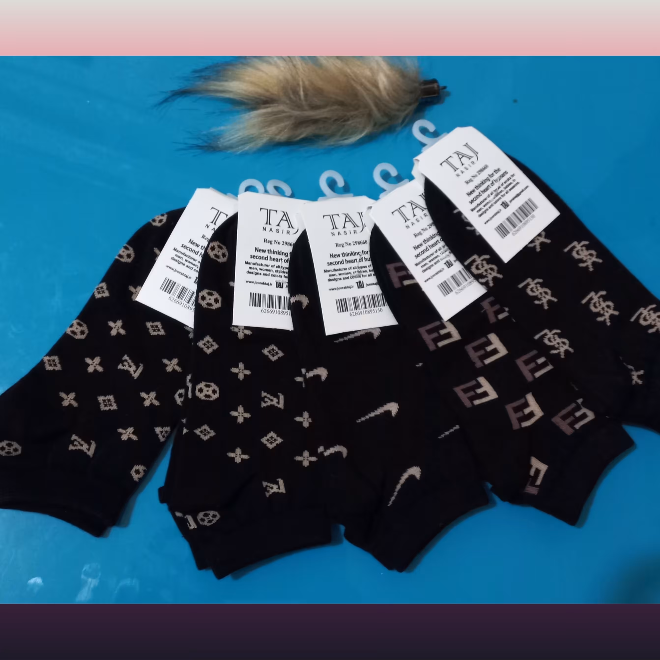 جوراب مچی مشکی طرح دار پک 5 تایی