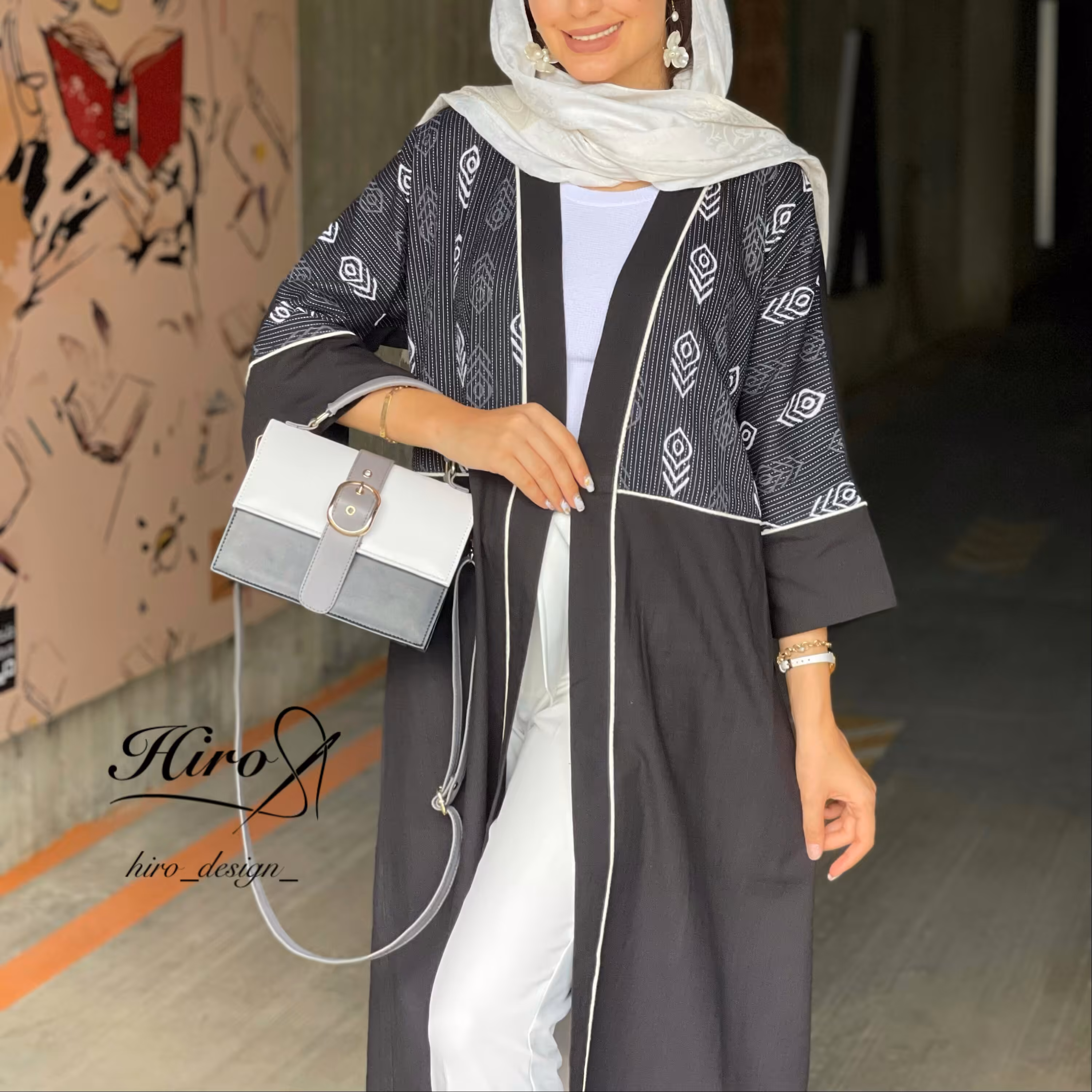 مانتو مشکی سفید بلند