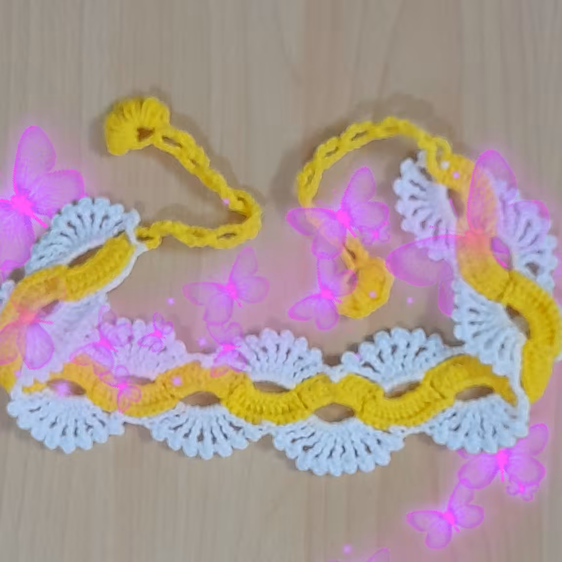 هدبند طرح گل آفتابگردان بافتنی