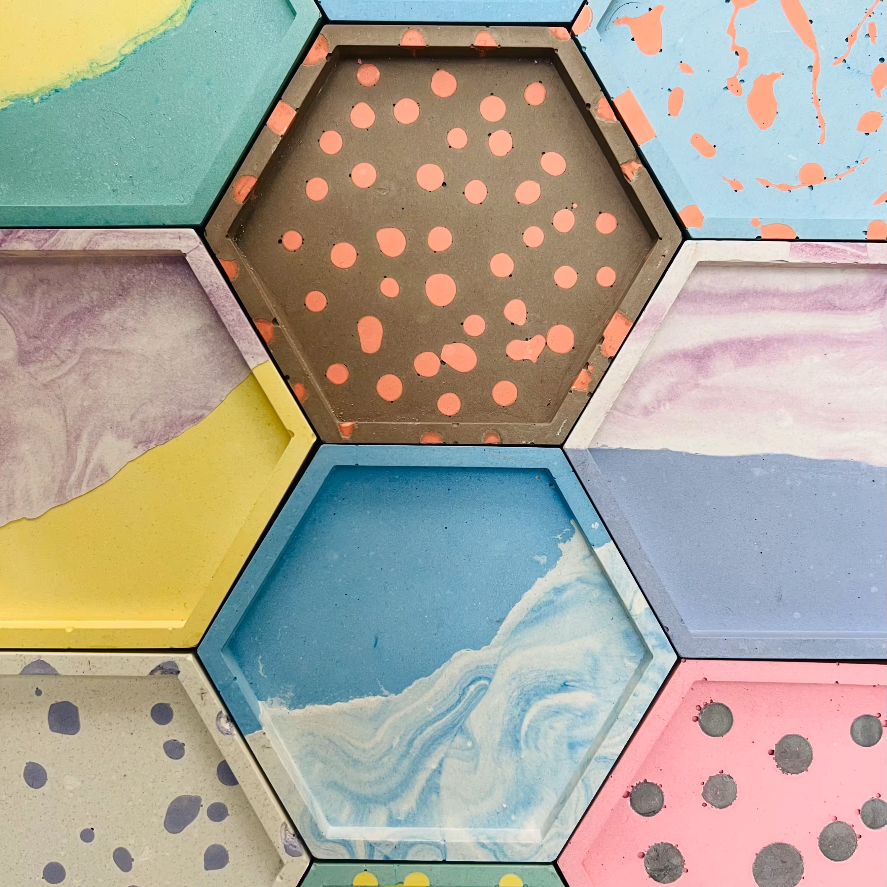 ست دکوری شش ضلعی بتن طرح های رنگی رنگی کد 1008