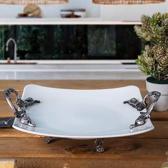 دیس مربع پایه دار و دسته پیوتر جنس چینی سایز 25