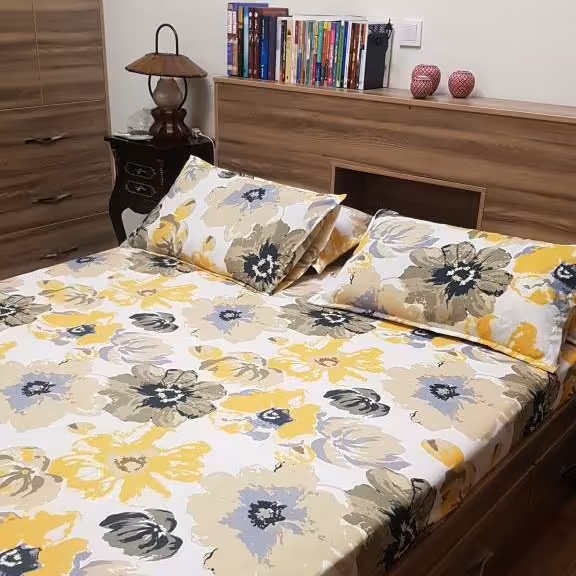 نیم ست کش دار تشک طرح آبرنگی دونفره 3تکه