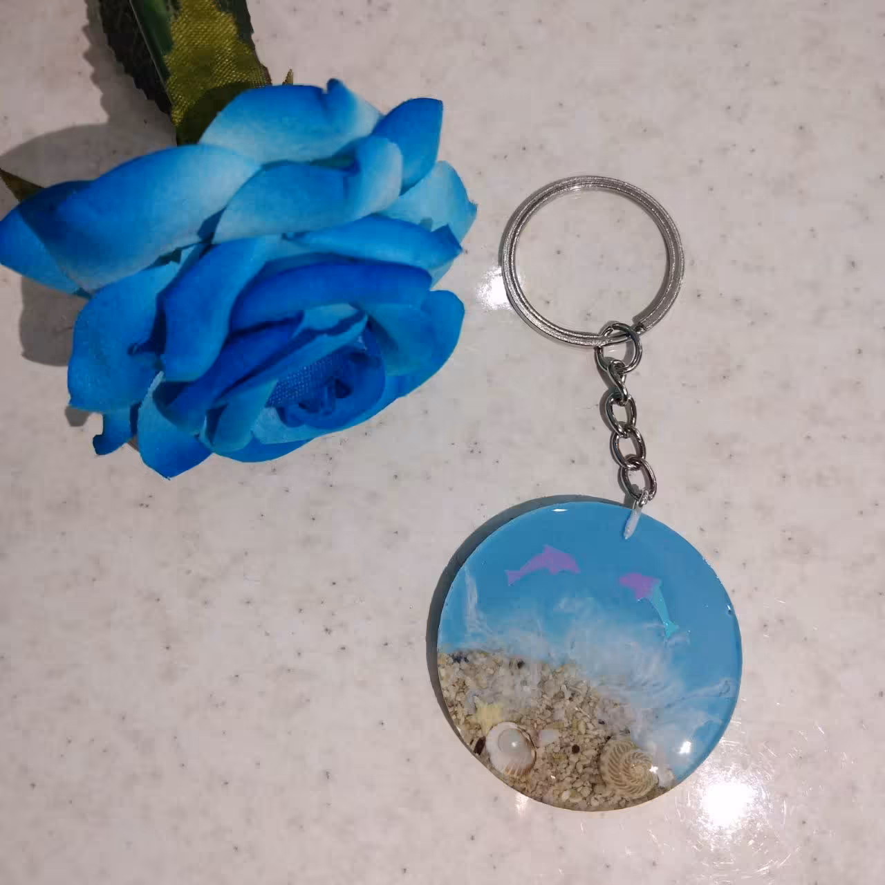 بدلیجات دسته کلید رزینی دایره طرح دریا