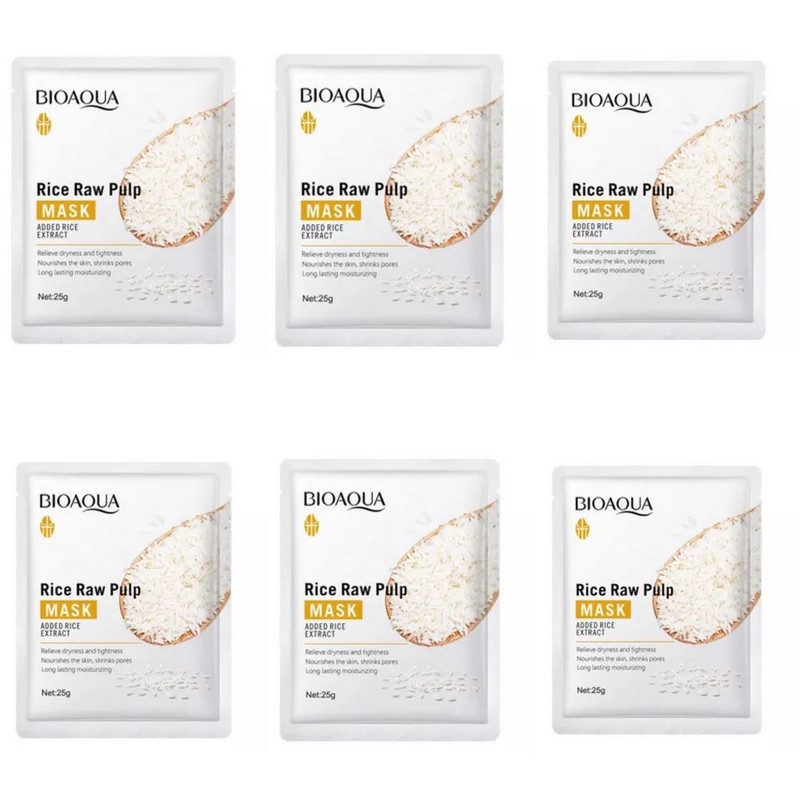 ماسک صورت بایو آکوا مدل برنج  وزن 25 گرم مجموعه 6 عددی