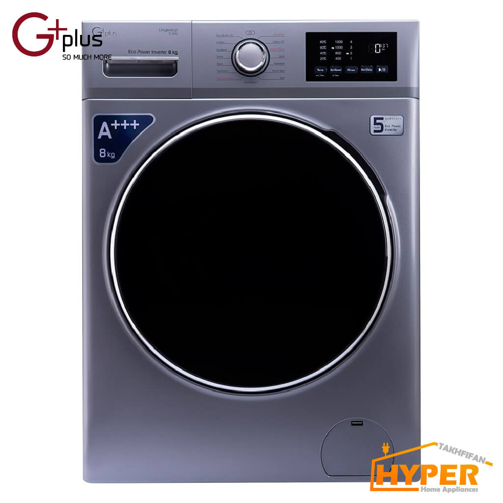 ماشین لباسشویی جی پلاس GWM-K8220T تیتانیوم 8 کیلویی